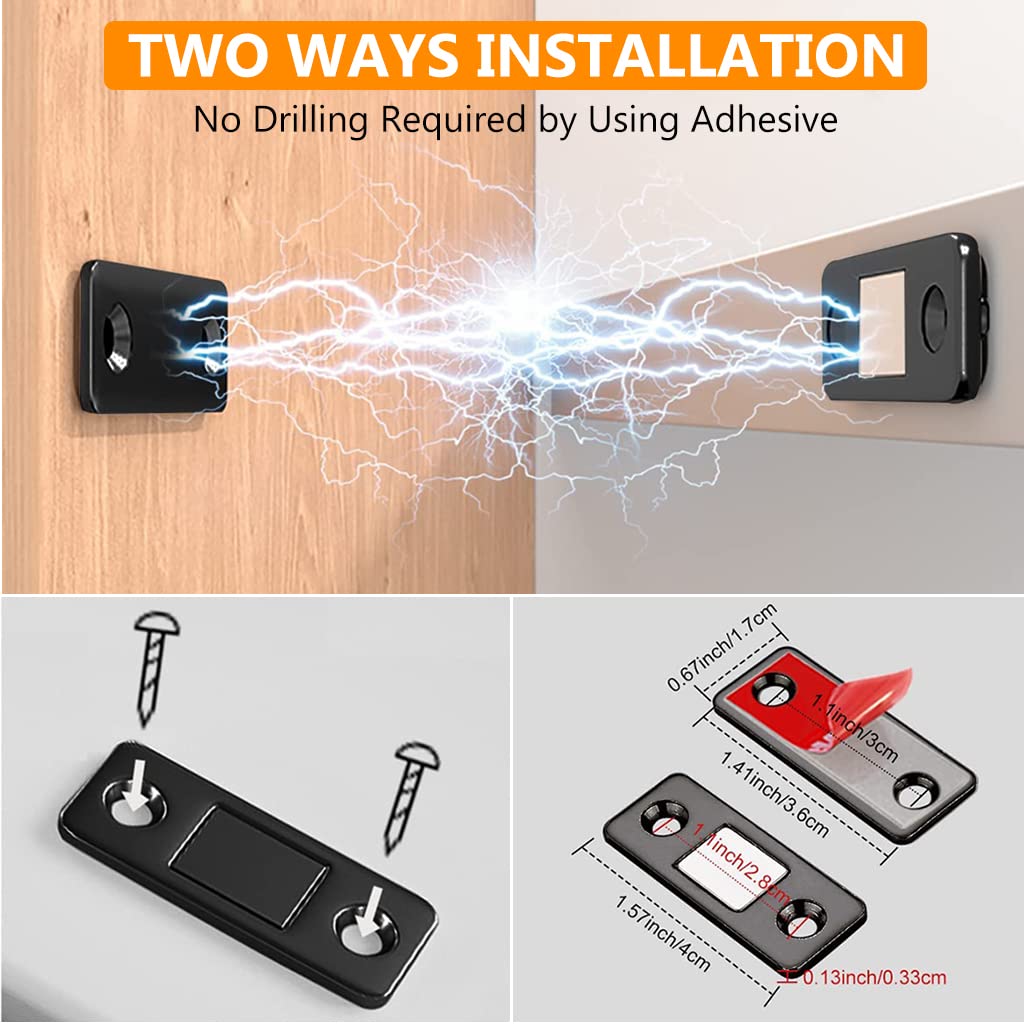 HASTHIP 4 Pack Magnetic Door Catch, Ultra Thin Cabinet Door Magnets with Strong Adhesive Sticker & Screws, Magnetic Door Stopper Safety Latches for Kitchen Cupboard Closet, Black HASTHIP 4 Pack Magnetic Door Catch, Ultra Thin Cabinet Door Magnets with Strong Adhesive Sticker & Screws, Magnetic Door Stopper Safety Latches for Kitchen Cupboard Closet, Black